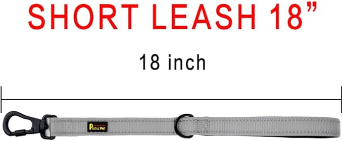 PLUTUS PET Short Training Dog Leash with Padded Handle for Medium Large Dogs,18 Inch Heavy Duty Strong Traffic Leash with Carabiner Clip for Climbing Walking or Guiding Blind(18”,Gray)