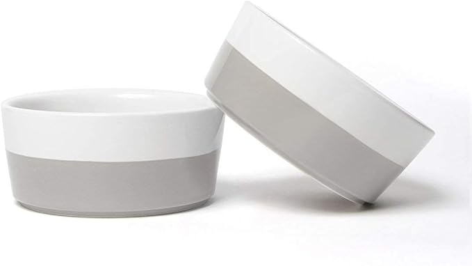 Waggo Dipper Ceramic Dog Bowl for Small and Large Breeds - Heavyweight and Durable Pet Food and Water Dish Crock, Dishwasher Safe, Modern (Light Grey, Large)