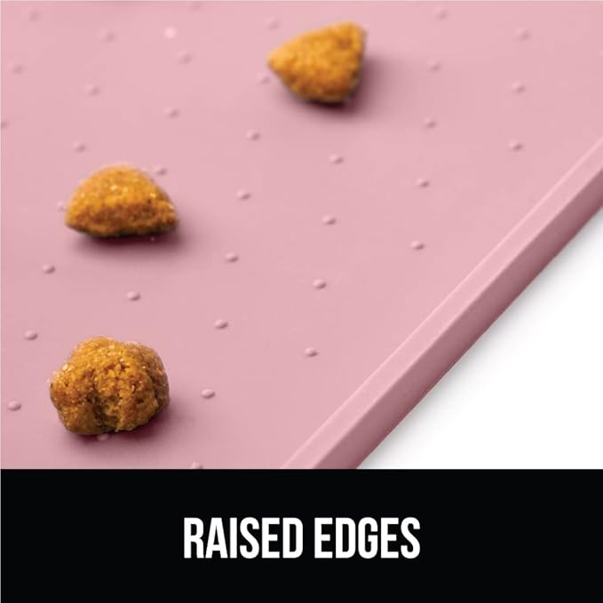 GORILLA GRIP 100% Waterproof Raised Edge BPA Free Silicone Pet Feeding Mat, Dog Cat Food Mats Contain Spills Protects Floors, Placemats for Cats and Dogs Water Bowl, Pets Accessories 28x18 Pink