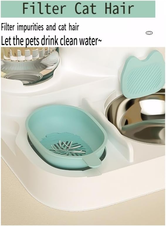 Automatic Cat Feeder & Water Dispenser - Dual Container for Dry/Wet Food, Two-in-One Upgraded Gravity Feeder and Water Dispenser Combo Set for Cats and Dogs. (Grey)