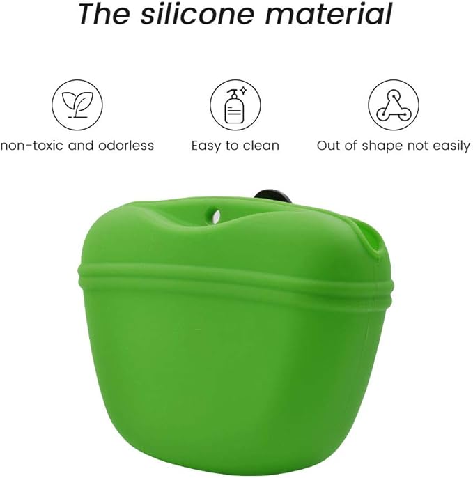 AUDWUD - Silicone Dog Treat Pouch - Clip on Portable Training Container - Convenient Magnetic Buckle Closing and Waist Clip - No BPA