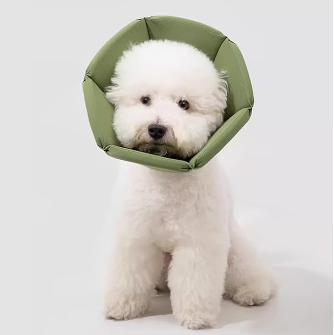Cat Cone Collar - Soft Waterproof Elizabethan for Cats, Cute Green Flower Anti-Lick Recovery Collar, Adjustable Healing Collar for Wound Care & Surgery,S