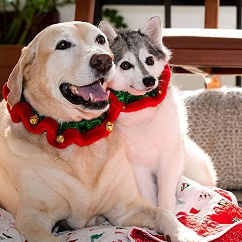 Huxley & Kent Ruff Pet Scrunchy | Elf (Extra-Large) | Festive Christmas/Holiday Neckwear for Dogs/Cats | Fun Stretchable Costume Accessory | Soft Collar with Bells