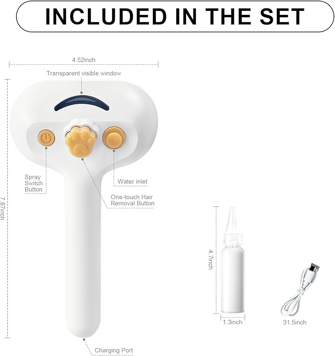 Pet Steam Brush for Dog & Cat – 3-in-1 Spray Hair Removal Comb – Steam for Shedding & Grooming – Water Brush for Long & Short Haired Pets – Spritz Defur Comb