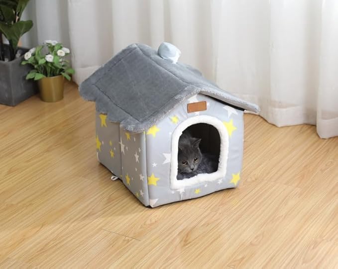 Scnbom Dog House Indoor Puppy Cave Cat Nest Kennel Pet Bed Portable Memory Sponge Foldable Houses with Cushion (Grey, S:Size fits 3.5kg/8lbs (Pets))