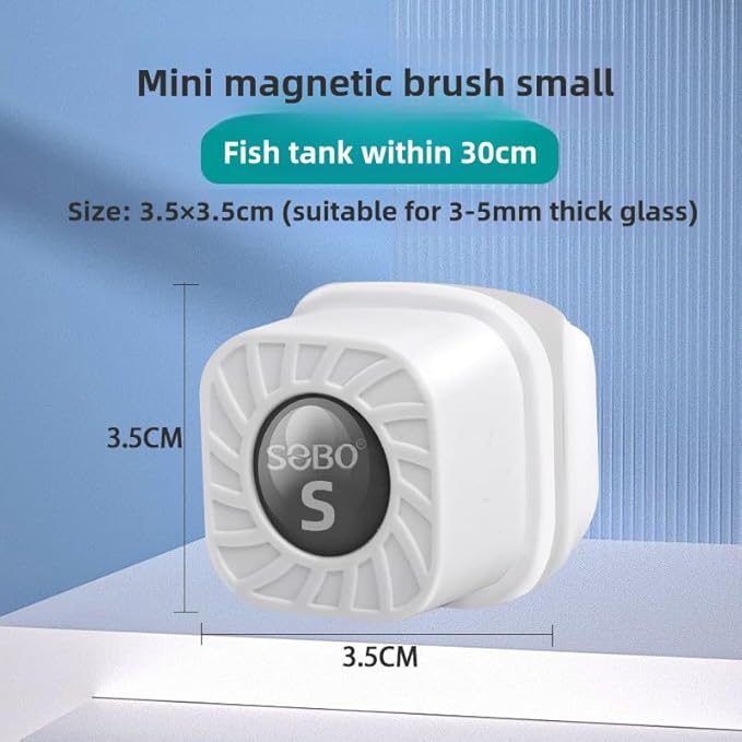 Mini Magnetic Aquarium Brush with Scraper Blade - Fish Tank Dirt Remover for Small Glass/Acrylic Tanks, Safe for Betta & Shrimp (5-20 Gallon) (Small)