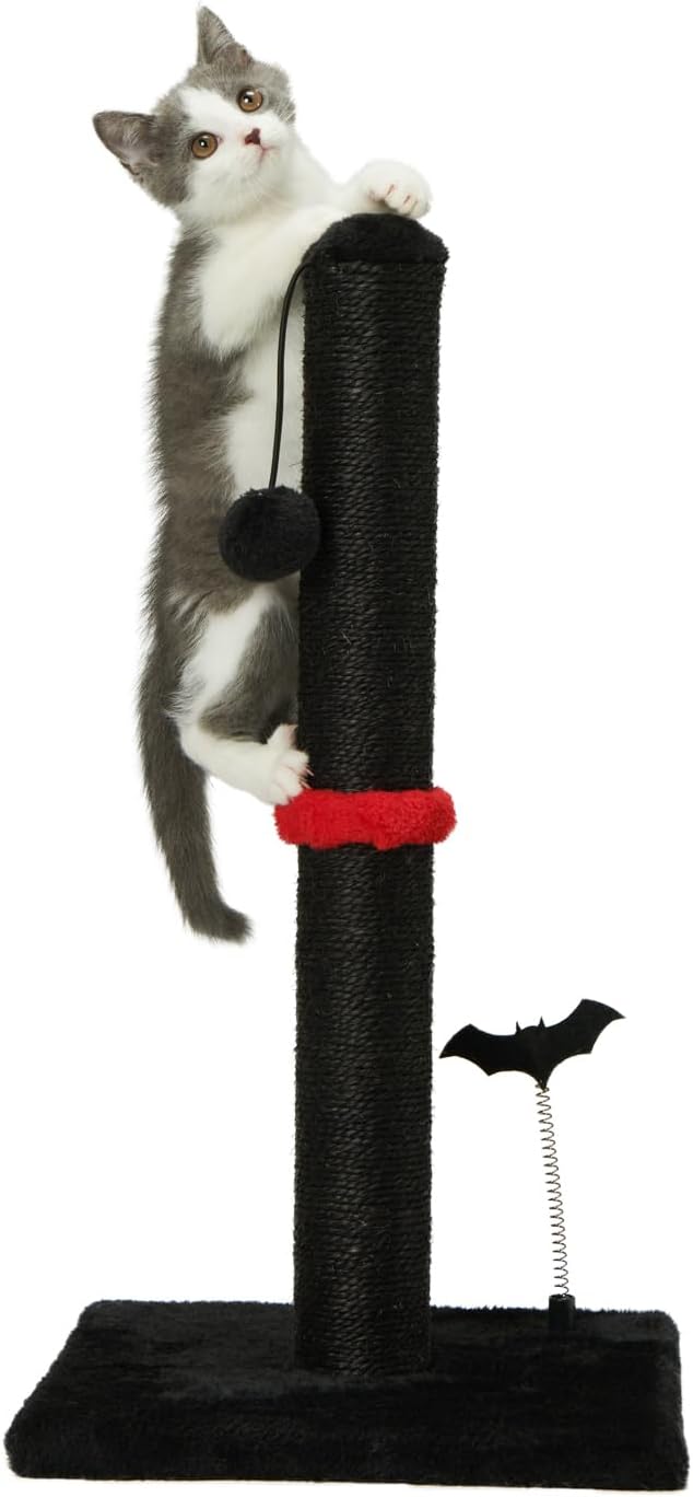 MECOOL Cat Scratching Post Premium Sisal Scratch Posts with Hanging Ball Vertical Scratcher for Indoor Cats and Kittens,Black