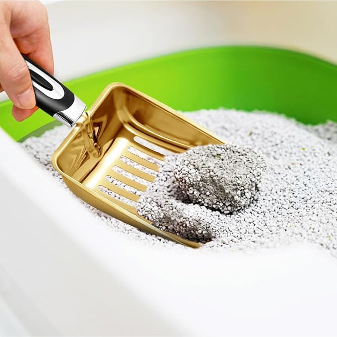 Stainless Steel Cat Litter Scoop - Metal Medium Cat Litter Scoop - Sturdy Mesh Scooper - Easy to Clean - Suitable for Cat Litter Box - Golden