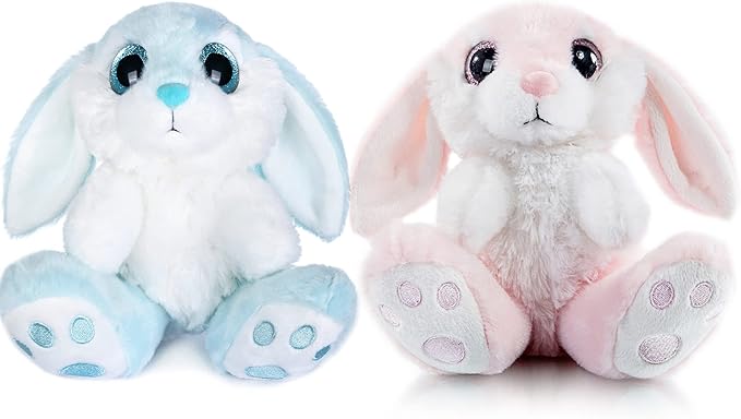 My OLi Bunny Stuffed Animal Pack of 2 Plush Rabbit 7in Stuffed Bunny with Floppy Ear Bedtime Friend Soft Toy Gifts for Girls Boys Kids, Pink & Blue