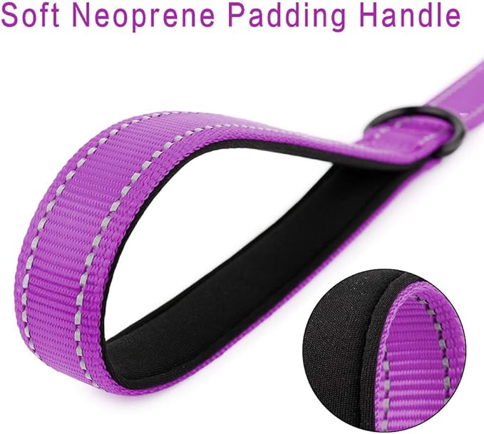 PLUTUS PET Short Training Dog Leash with Padded Handle for Medium Large Big Dogs,18 Inch Heavy Duty Strong Traffic Leash with Carabiner Clip for Climbing Walking or Guiding Blind (18",Purple)