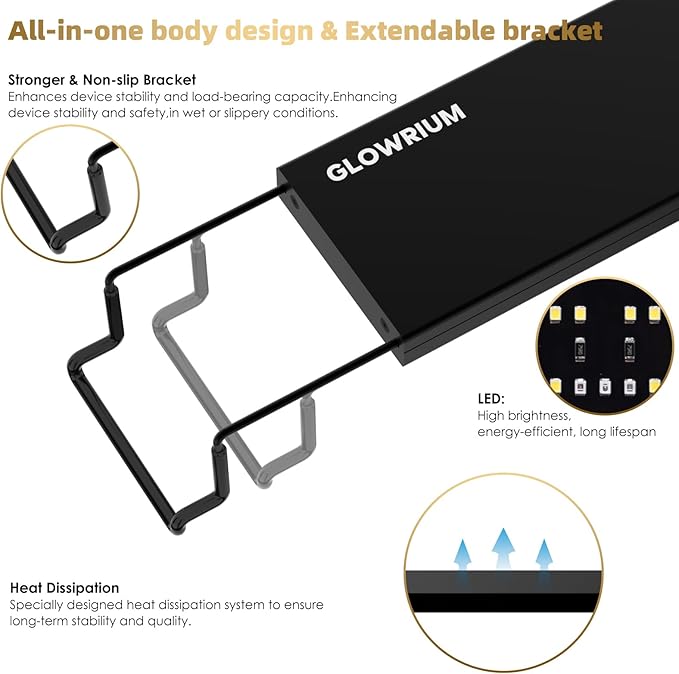 GLOWRIUM Aquarium Light, LED Full Spectrum Freshwater Fish Tank, infinitely dimmable, Fish Tank Light with auto-on/Off Timer (18-23 in)