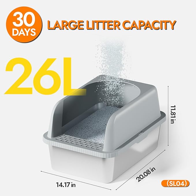 Stainless Steel Cat Litter Box with Lid, 20" L x 14.2" W x11.8 H, Large Cat Litter Box for Multiple Cats with High Sided, No-Leak & Stick, Easy to Clean, Includes Litter Mat & Multi Functional Scoop