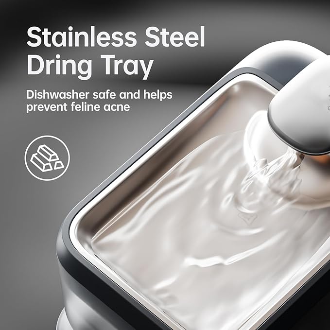 Thermostatic Automatic Pet Water Fountain, Cordless Pet Water Dispenser, Automatic Heating, 4.5L with Stainless Steel Tray for Cats Dogs Multiple Pets Indoor, S7 Plus Grey