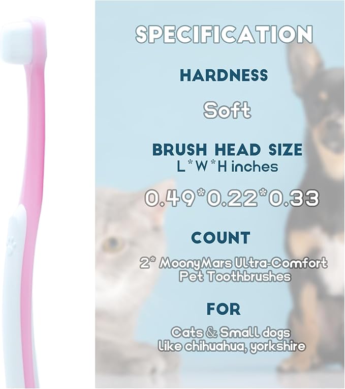 Small Dog Toothbrush, Cat & Puppy Tooth Brushing Kit, Ultra Soft & Mini Head Teeth Brush for Kitten & Tiny Pet, Doggy Toothbrushes Deep Dental Cleaning, 2 PCS - Pink Color