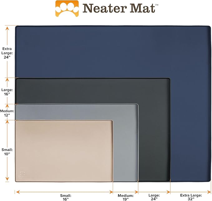 Neater Pet Brands Neater Mat Pet Mats for Food and Water, Cat & Dog Bowl Mat Waterproof Silicone, Feeding Tray, Dog Food Mats for Floors, Placemat w/Raised Edge for Under Bowls, 16” x 10”, Black