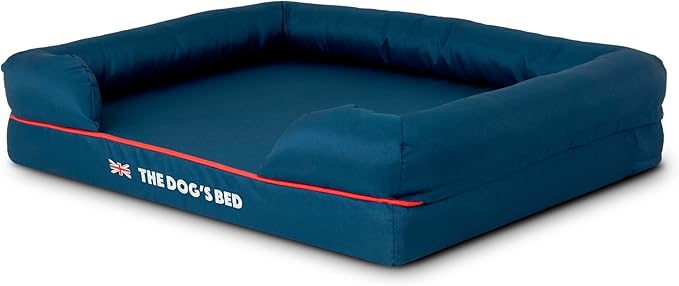 The Dog’s Bed Orthopedic Dog Bed Medium Blue Oxford with Red Trim UK Flag Dog Bed 30x23.5, Memory Foam, Pain Relief, Post Surgery, Lameness, Veterinary Approved, Waterproof Washable Cover Cover