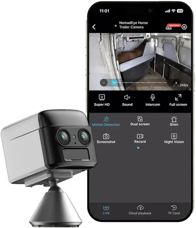 NomadEye Wireless Horse Trailer Camera – 4K Live Video & 2-Way Audio – WiFi Connect – Magnetic Mount – 15Hrs Recording – Night Vision – iOS & Android App