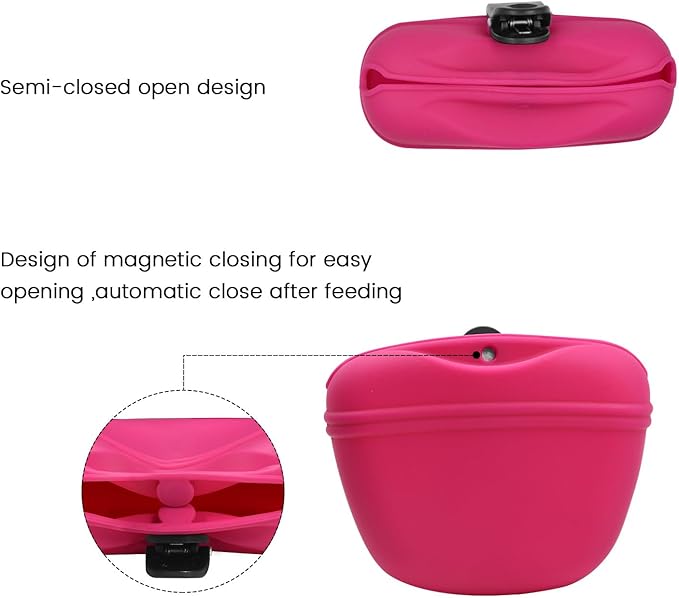 AUDWUD Silicone Dog Treat Pouch,Clip on Portable Training Container,Convenient Magnetic Buckle Closing and Waist Clip,No BPA