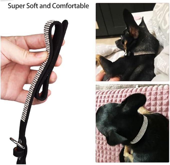 Cute Dog Collar with Bling Rhinestone, Fancy Crystal Diamond Glitter Pretty Jewel Soft Cat Collars for Small Medium Large Breed Dogs Girl Female Pet Puppy Kitten Terrier, Black XXL