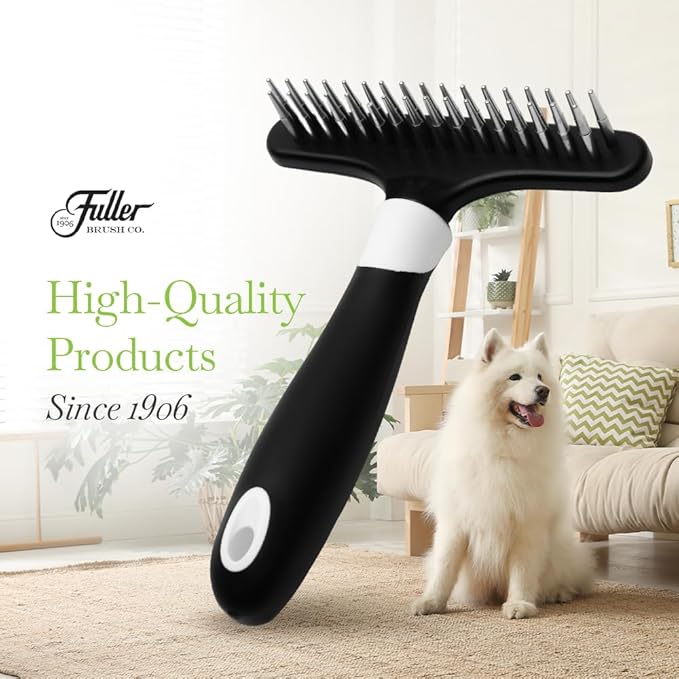 Fuller Brush Undercoat Pet Rake - 33 Sturdy Tapered Steel Pins Inset into Polypropylene Head - Ergonomically Designed Rubberized Handle - Reduce Tangles, Remove Loose Undercoat for Shed-Free Groom