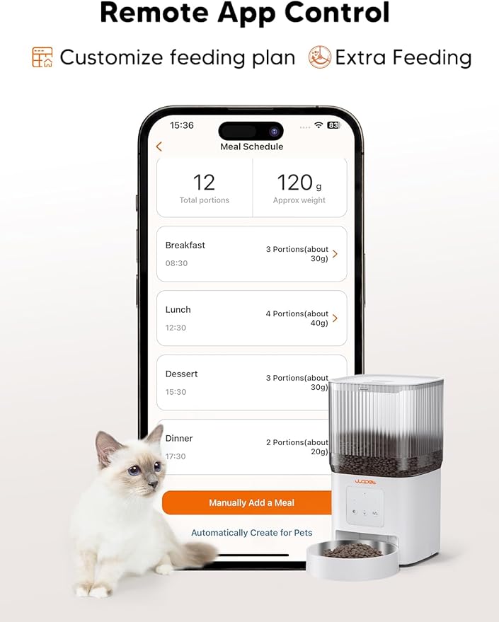 WOPET Automatic Cat Feeder, WiFi Dog Feeder with APP Control for Remote Feeding, Automatic Cat Food Dispenser with 10S Voice Record,1-10 Meals Per Day for Cats and Dogs