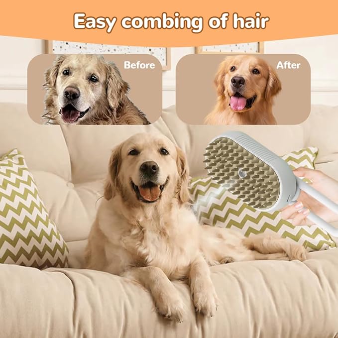 Pet Steam Groomer Brush Electric,2025 Electric Cat Grooming Brush for Massaging and Cleaning Shedding Pets Hair,3 in 1 Pets Steam Brushes Hair Removal Comb for Cats Dogs (WHITE)