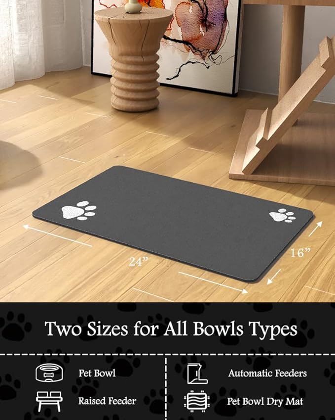 Pet Feeding Mat-Absorbent Dog Mat for Food and Water Bowl-No Stains Quick Dry Dispenser Mat-Dog Accessories Pet Supplies-Bowl for Messy Drinkers(Darkgrey,16"x24"