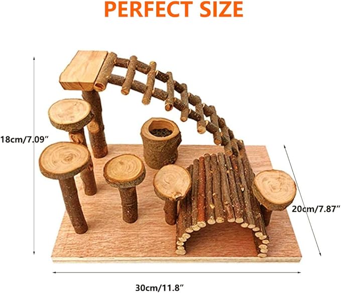 Wooden Hamster Bridge, Small Animals Climbing Ladder Activity Set Platform Ramps Playground Toys for Mouse Dwarf Hamster Gerbil Rat Sugar Glider Syrian Hamster