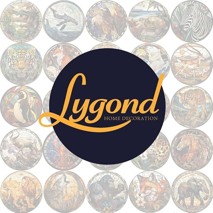 Lygond Metal Sign Tin Sign Circular Stained Glass Mountain Goat Tin Sign Gift for Garage 12×12 Inches
