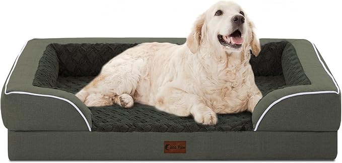 Orthopedic XL Dog Bed for Extra Large Dogs, Waterproof Memory Foam Dog Beds with Sides, Non-Slip Bottom and Egg-Crate Foam Big Dogs Beds with Removable Washable Cover(X-Large,Dark Green)