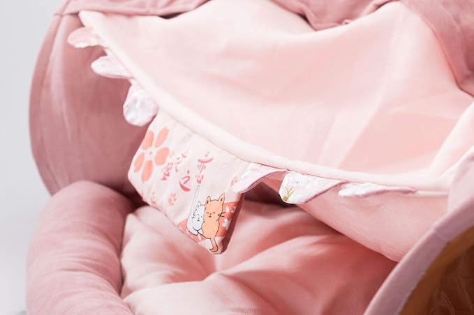 2 in 1 Cat Tunnel Bed Tube with Cushion and Plush Ball Toy Playground Crinkle Collapsible for Large Cats Kittens Kitty Puppy Small Dog Foldable Soft Pet Play Bed Indoor Outdoor- Pink Cat Tunnel Bed