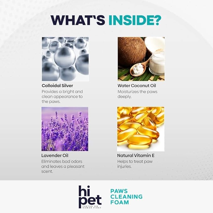 Hi Pet Dog Paw Cleaner Foam with Built-in Paw Scrubber Brush, Paw Cleaner for Dogs and Cats, Cat and Dog Paw Moisturizer, Effortless and Easy-to-Use Bottle Design Dog Feet Cleaner, 5.07 Fl Oz