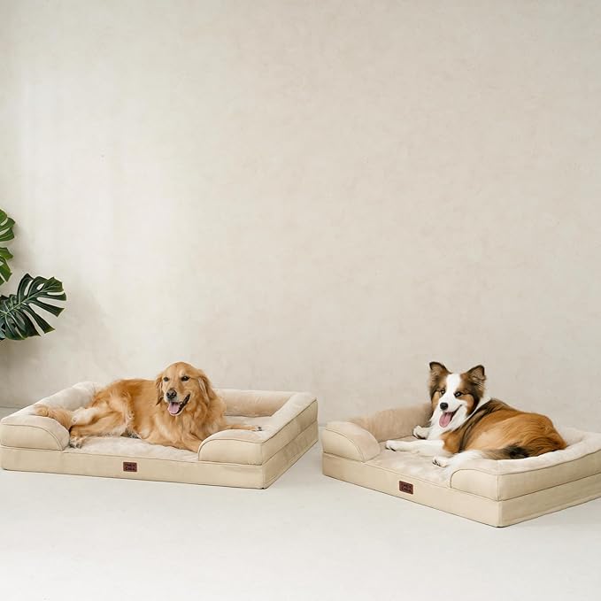 EHEYCIGA Orthopedic XL Dog Beds, Waterproof Memory Foam Dog Bed for Extra Large Dogs, Non-Slip Bottom and Egg-Crate Foam Big Pet Couch Bed with Washable Removable Cover, Graige