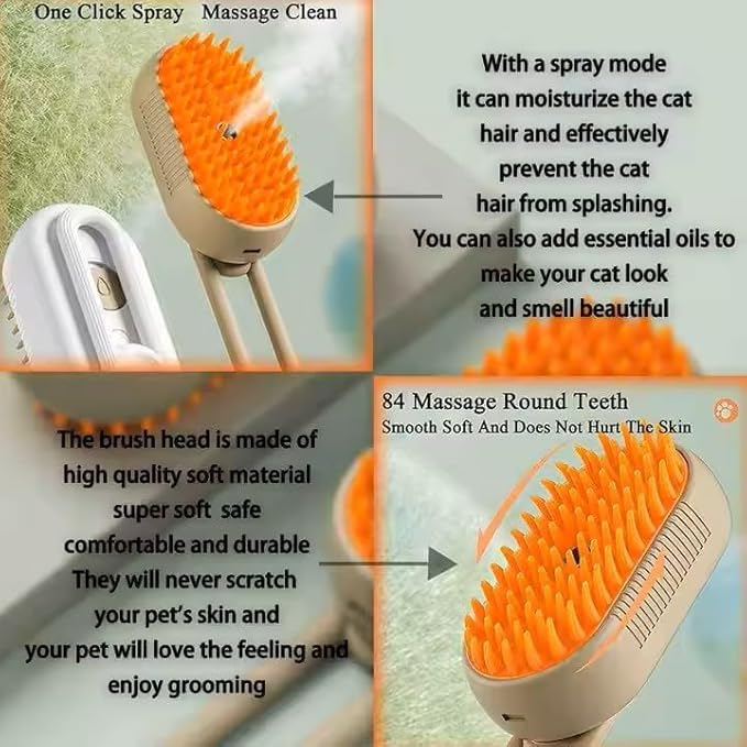 3-in-1 Steam Pet Brush for Cats & Dogs β Self-Cleaning Grooming Comb with Spray Mist, Massage & Shedding, Rechargeable USB, Anti-Static, Foldable Handle β White (WHITE)