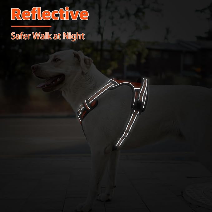 PUPTECK No Pull Dog Harness for Large, Adjustable Reflective Dog Harness with Handle Easy Control, Comfortable Soft Padded Pet Vest Harness for Large Dogs, Orange L