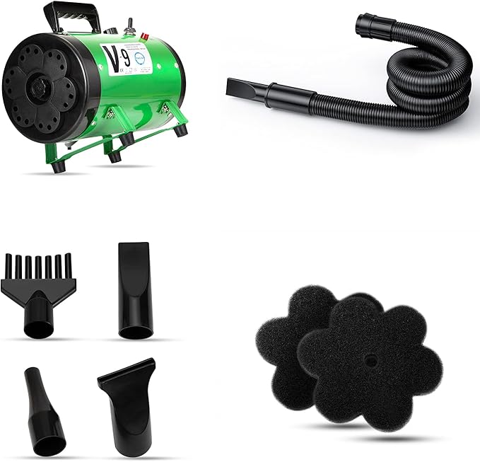 PetLife Professional 5.2HP Dog Dryer with Heater, high Velocity Dog Hair Dryer, Low Noise Grooming Blower for Dogs, Adjustable Pet Force Dryer for Home and Salon Use