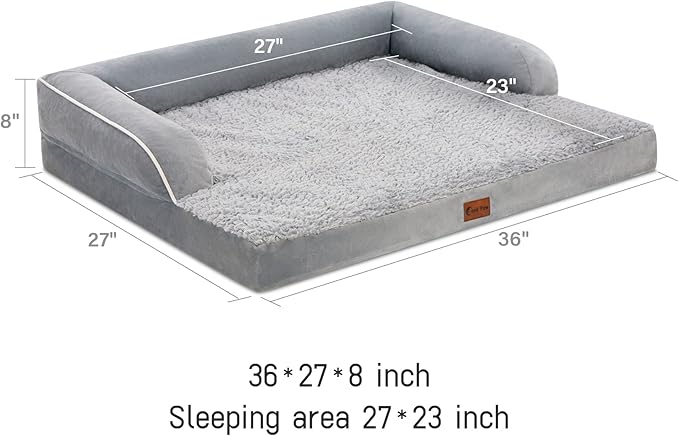 Orthopedic Dog Beds for Large Dogs, Waterproof Dogs Beds, Memory Foam Dog Couch Beds, Comfy Bolster Pet Beds with Removable Washable Cover, Nonskid Bottom (Large, Grey)