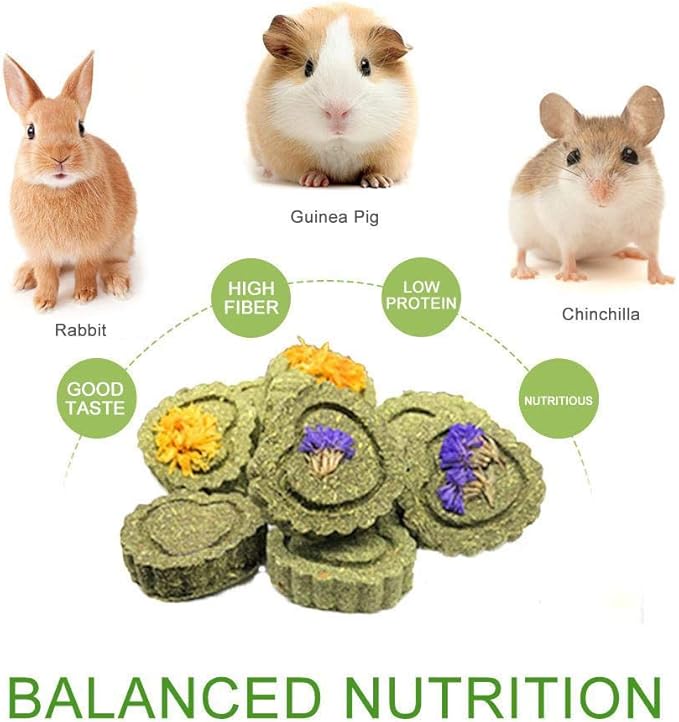 Bunny Chew Toys for Teeth, Natural Pet Chew Toy Hand Made Timothy Hay Cakes for Chinchilla Guinea Pig Hamsters Holland Lop Prairie Dogs Squirrels Gerbils Rabbit Chewing & Molar Teeth, 9.5oz