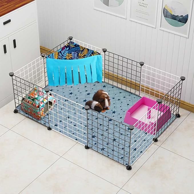 RIOUSSI Guinea Pig Hideout Hideaway Corner Fleece Toys Cage Accessories with Reversible Sides, Blue Leaves