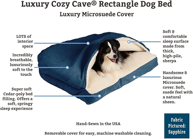 Snoozer Luxury Rectangle Cozy Cave Dog Bed - Indoor Dog Bed with Cover Cave, Covered Calming Burrow for Medium & Large Sized Pets with Blanket Attached, Enclosed, Washable - Large, Anthracite