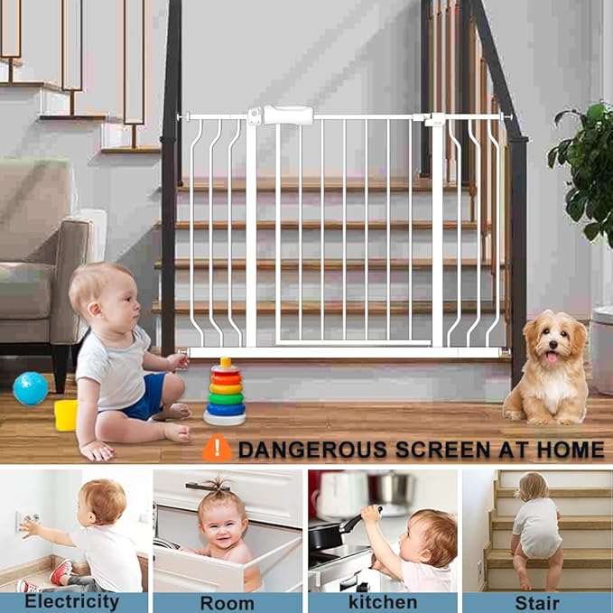 Extra Wide Long Baby Gates 62-67 Inch Stairs Doorways Pet Dog gate Indoor Outdoor Pressure Mount No Drill Walk Through Safety Child Gate