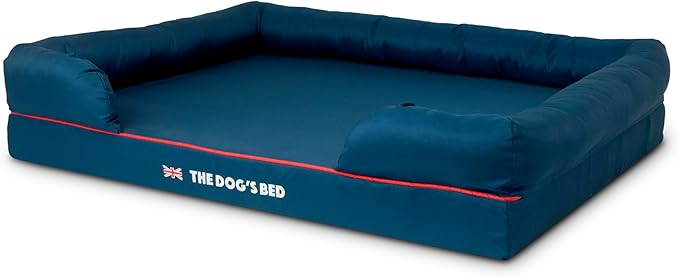 The Dog’s Bed Orthopedic Dog Bed XL Blue Oxford with Red Trim UK Flag Dog Bed 43.5x34, Memory Foam, Pain Relief: Arthritis, Post Surgery, Lameness, Veterinary Approved, Waterproof Washable Cover