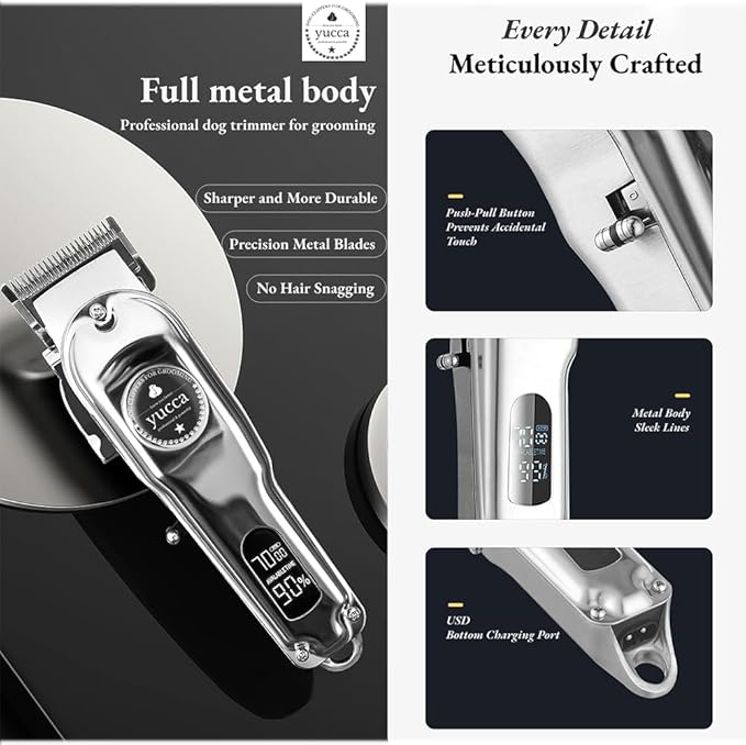 yucca Dog Grooming Clippers for Thick Heavy Coats, Cordless Dog Trimmers Clippers Professional with Metal Blade for Pets Dogs Cats Animals