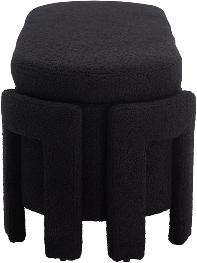 Kmax 50" Storage Ottoman Bench Modern Faux Fur Boucle Entryway Bench Comfy Upholstered End of Bed Bench for Hallway Entrance Bedroom Corner, Black