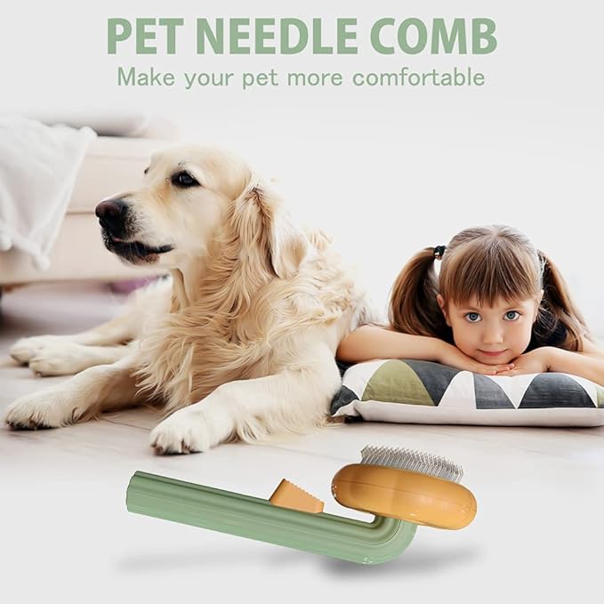 Pumpkin Self Cleaning Brush for Pet Deshedding - Deep Cleaning for Dogs, Cats, Puppies, Rabbits, Bunnies