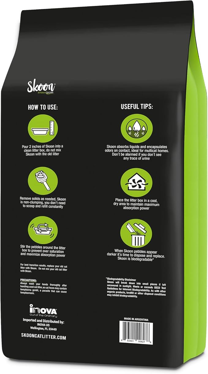 Skoon All Natural Cat Litter (1 Bag) - Original - Lightweight, Low Tracking, Non-Clumping Diatom Pebbles Absorb, Lock, and Seal Waste for Best Odor Control