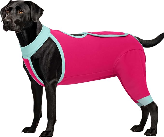 ROZKITCH Dog Surgery Leg Sleeve Rear Legs, Male Female Pet Prevent Licking Wound Elbow Knee Protector, Dog Recovery Suit Cone Collar Alternative Pants Shirt for Wound Heal Wrap Rosered 3XL