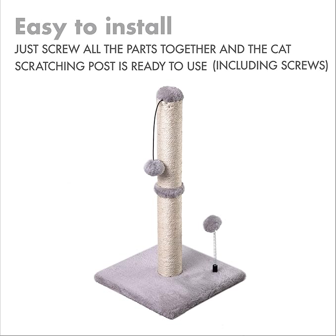 MECOOL Cat Scratching Post Premium Basics Kitten Scratcher Sisal Scratch Posts with Hanging Ball 22" for Kittens or Smaller Cats (22 inches for Kitten, Gray)