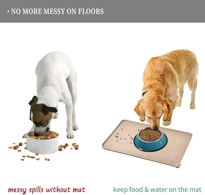 Waterproof Pet Feeding Mat with High Raised Edges, Heavier and Thicker Placemats for Cat Dog Water Bowl with BPA Free, Dogs Cats Food Mats for Messy Drinkers to Prevent Spill and Protect Floors