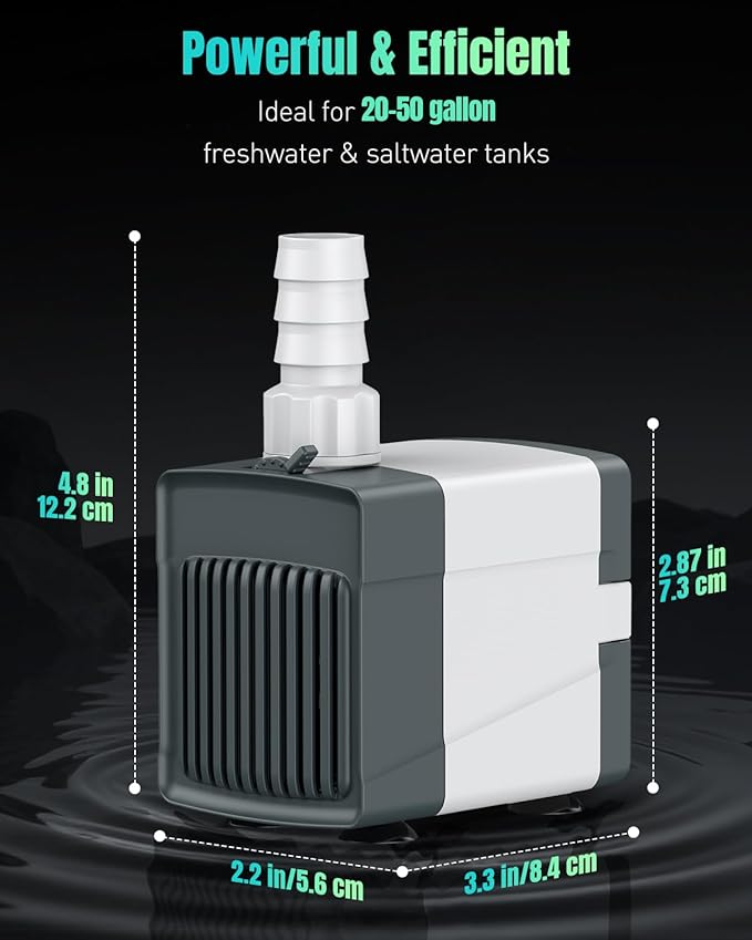 Pawfly 210 GPH Fountain Pump, 15 W Submersible Water Pump with 5.2 ft. High Lift and 4 Nozzles, Quiet Water Fountain Pump for Aquarium Fish Tank Waterfall Pond & Hydroponics